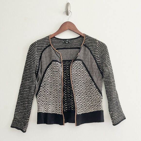 Rena Lange Vintage Knit Jacket 100% Wool Cropped Brown Black Small Germany Read - Picture 1 of 11